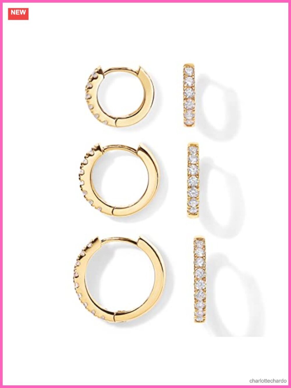 14K Gold Plated Huggie Hoop Earrings Set of 3 for Women with Cubic Zirconia